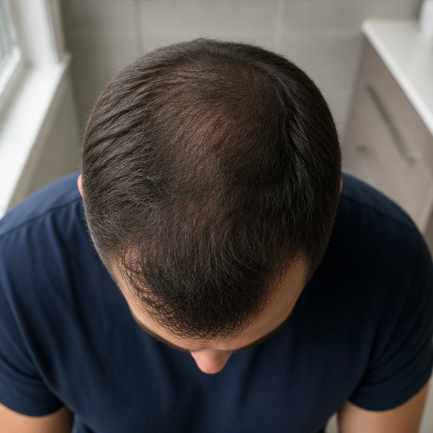 Generated men's crown-density checkpoint at Month 12