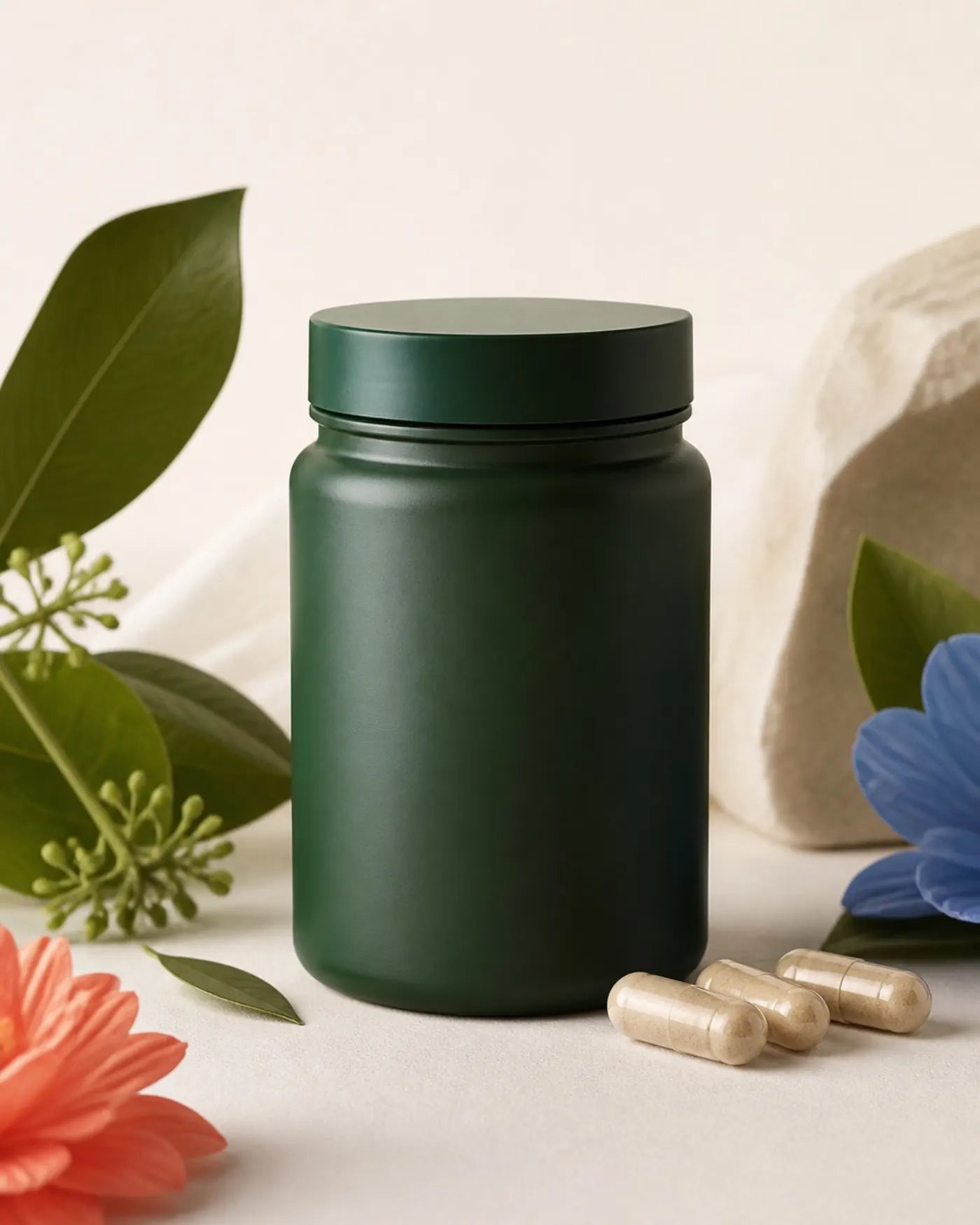 Supplement bottles arranged for an intentional routine