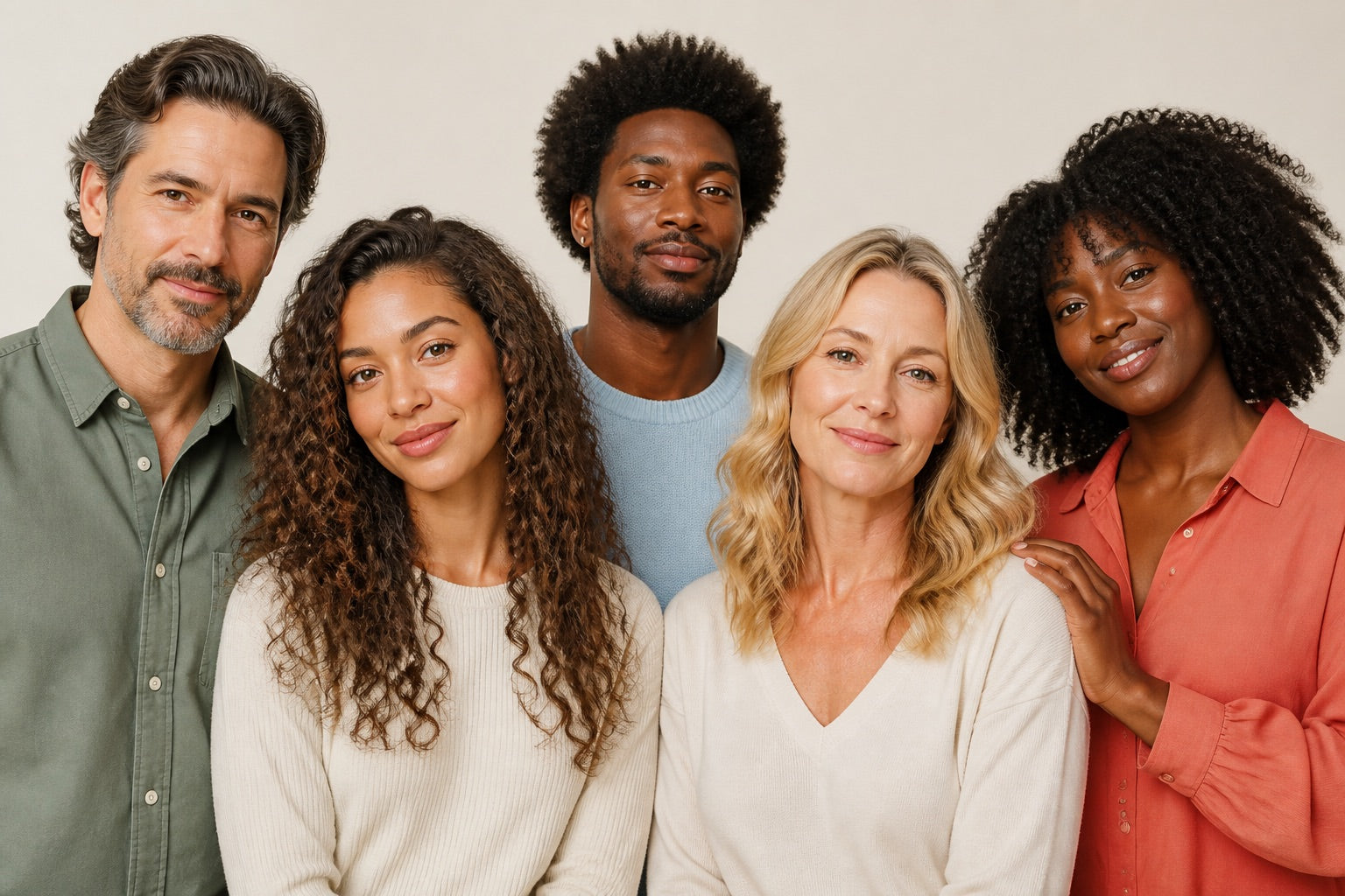 Diverse adults with a range of hair textures