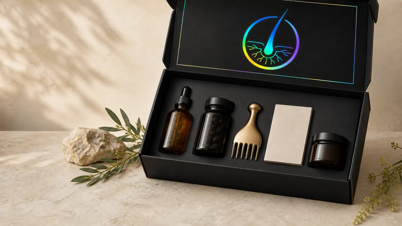 Illustrative open Inruut Wellness Box with coordinated components
