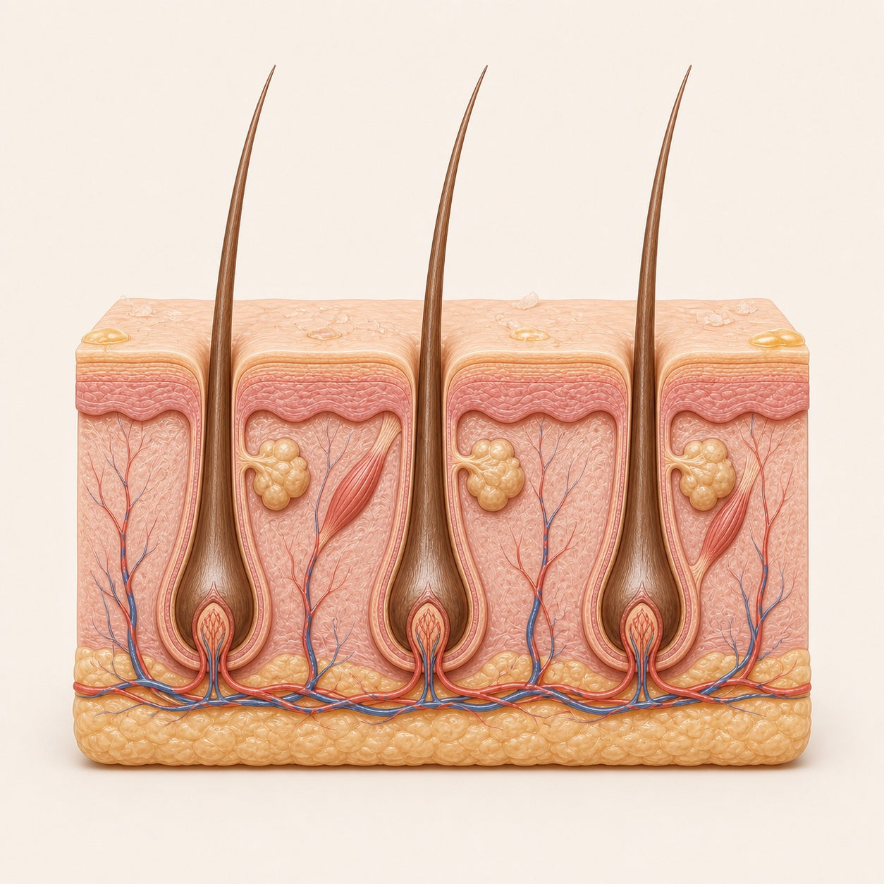 Balanced scalp barrier surrounding healthy follicles