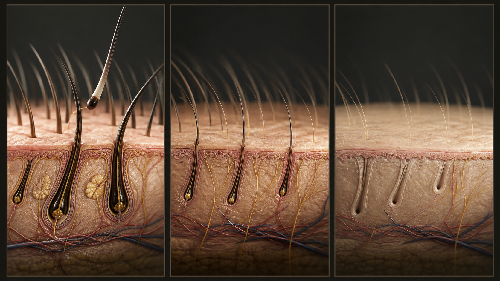 Educational sequence of active, miniaturized and inactive follicles