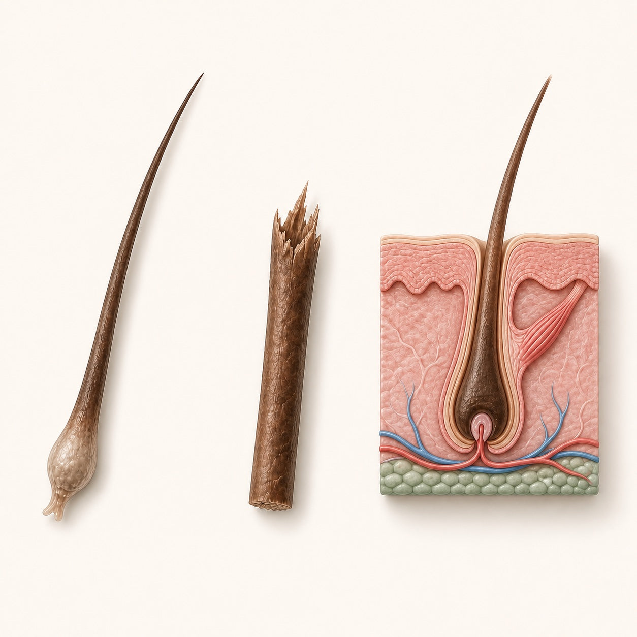 Comparison of shedding, breakage and follicle growth