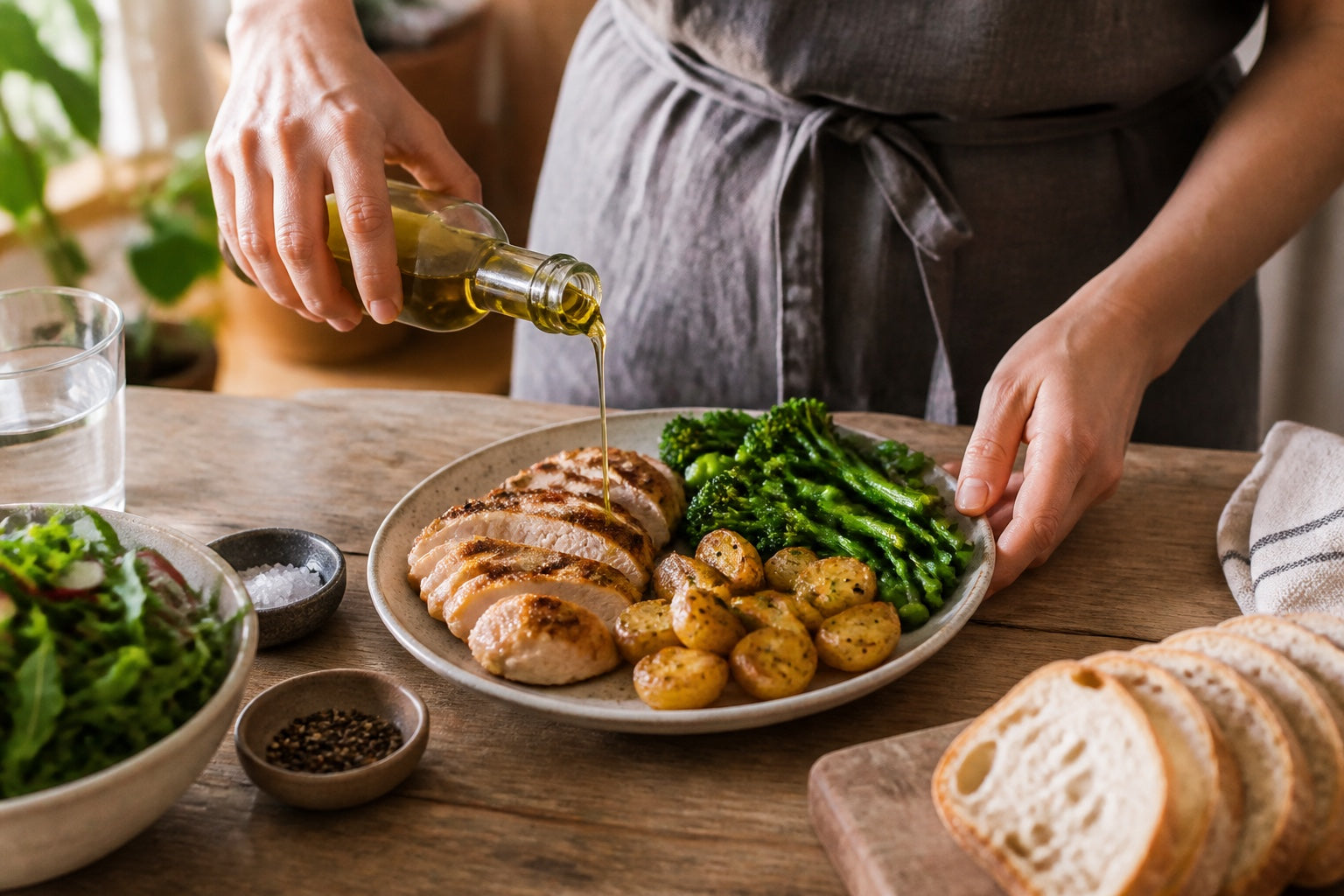 A simple balanced meal prepared in a home kitchen